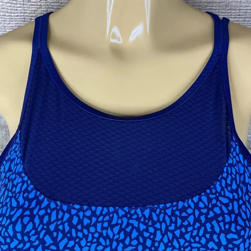 Lululemon Clip-In Long Line Sports Bra Miss Mosaic Lakeside Blue Hero SZ 8